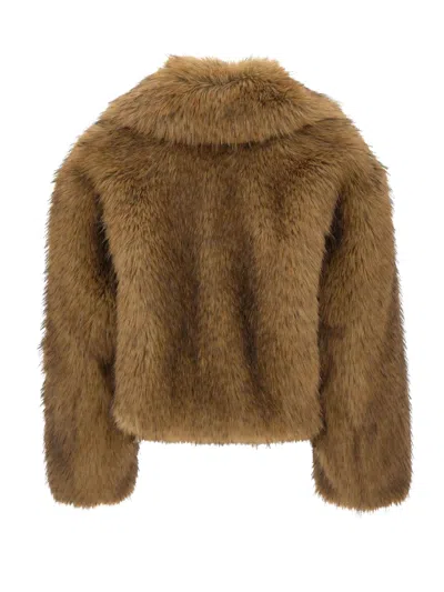Stand Studio Mini Faux Fur Cropped Jacket With Wide Collar In Brown