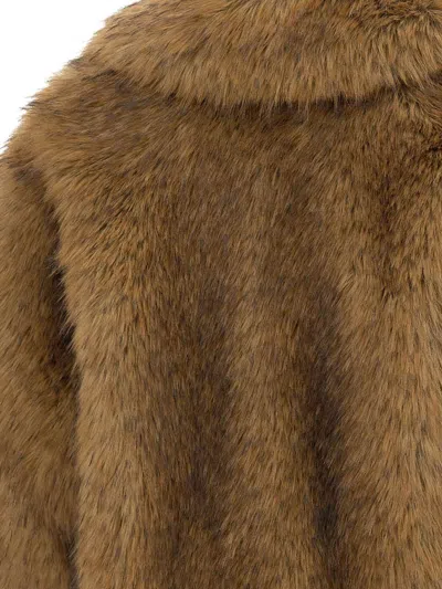Stand Studio Mini Faux Fur Cropped Jacket With Wide Collar In Brown