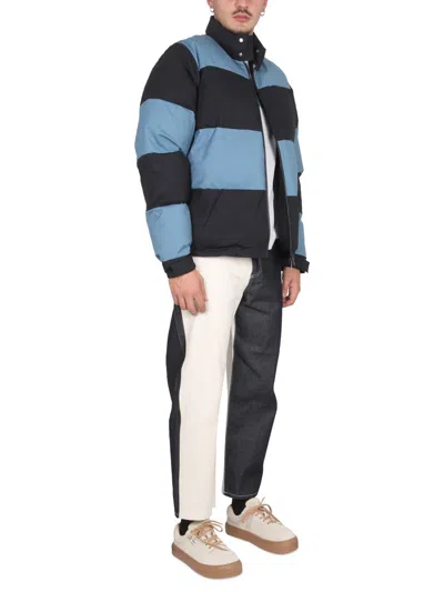 Sunnei Striped Padded Jacket With High Collar In Blue