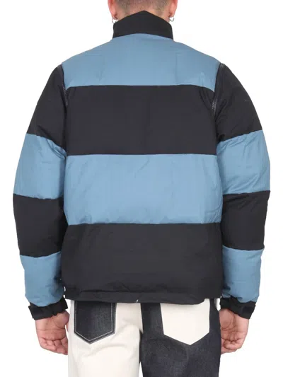 Sunnei Striped Padded Jacket With High Collar In Blue