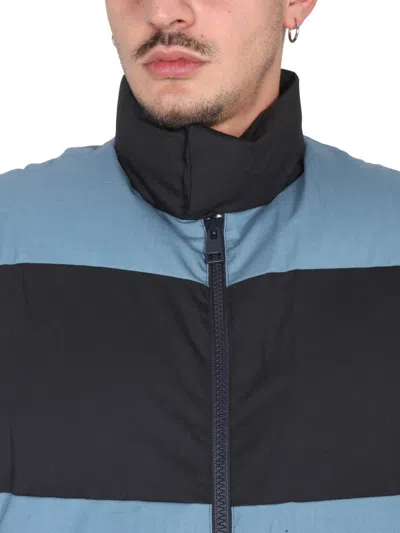 Sunnei Striped Padded Jacket With High Collar In Blue