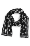 Alexander Mcqueen Skull Print Silk Crepe Scarf In Lead/ivory
