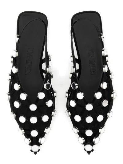 Attico Grid Embellished Suede Slingback Point-toe Flats In Black