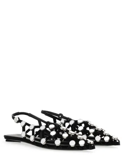 Attico Grid Embellished Suede Slingback Point-toe Flats In Black