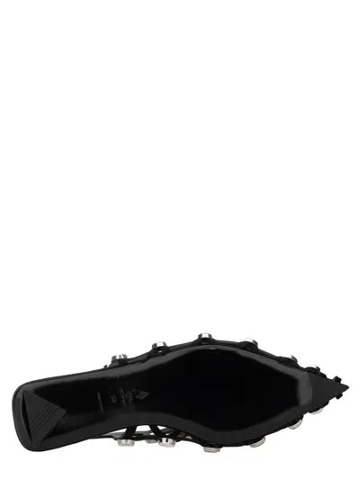 Attico Grid Embellished Suede Slingback Point-toe Flats In Black