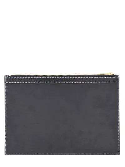 Thom Browne Navy Blue 4-bar Calf Leather Document Holder In Metallic