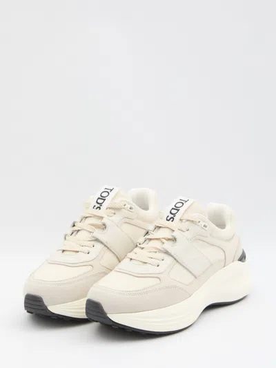 Tod's Low Top Leather Sneakers With Contrast Sole In White
