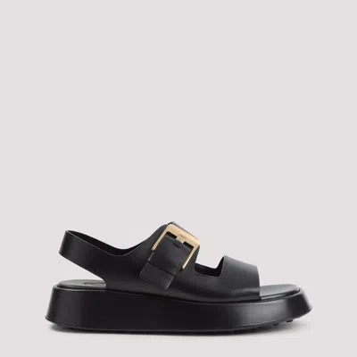 Tod's Leather Sandals With Double Strap And Maxi Buckle In Black