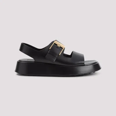 Tod's Leather Sandals With Double Strap And Maxi Buckle In Black
