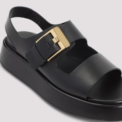 Tod's Leather Sandals With Double Strap And Maxi Buckle In Black