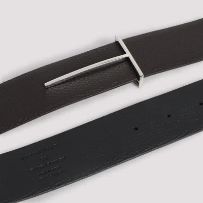 Tom Ford Dark Brown Reversible Textured Silver Buckle Belt In Animal Print