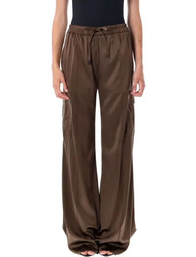 Tom Ford Brown Pants With Elastic Waist And Logo Lettering In Stretch Silk For Women In Brown