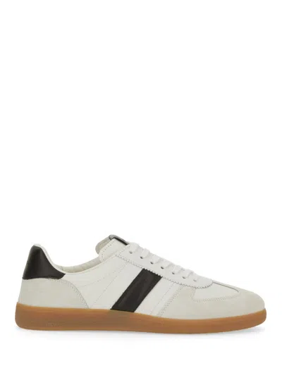 Tom Ford Low-top Calf Leather Sneakers With Contrasting Black Details In White