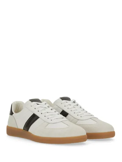 Tom Ford Low-top Calf Leather Sneakers With Contrasting Black Details In White