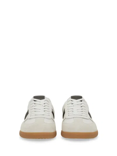Tom Ford Low-top Calf Leather Sneakers With Contrasting Black Details In White