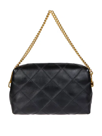 Tory Burch Fleming Black Diamond Quilted Shoulder Bag With Chain-link Shoulder Strap In Leather Woman In Black