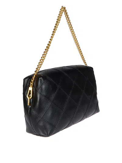 Tory Burch Fleming Black Diamond Quilted Shoulder Bag With Chain-link Shoulder Strap In Leather Woman In Black