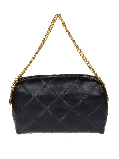 Tory Burch Fleming Black Diamond Quilted Shoulder Bag With Chain-link Shoulder Strap In Leather Woman In Black