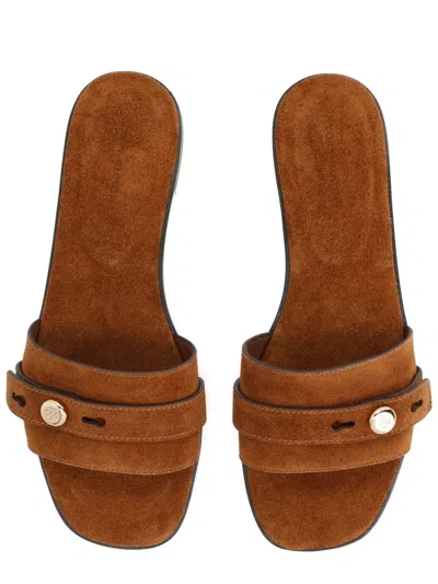 Tory Burch Romy Strap Button Slide In Brown