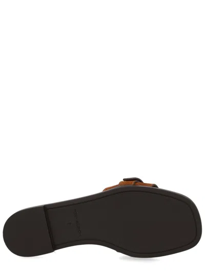 Tory Burch Romy Strap Button Slide In Brown