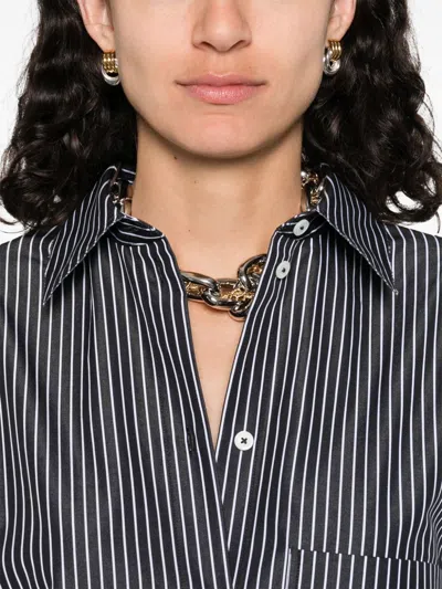 Totême Toteme Striped Shirt Dress With Classic Collar And Curved Hem For Women In Black