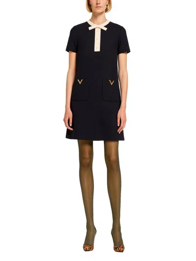 Valentino Silk And Wool Blend Short Sleeve Dress In Black