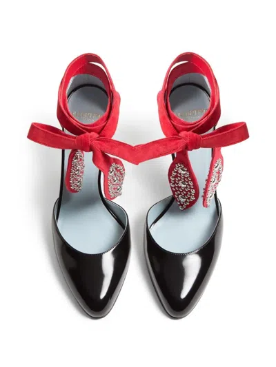 Valentino Lace-up Patent Bicolor Pumps 8.5cm Heel In Black