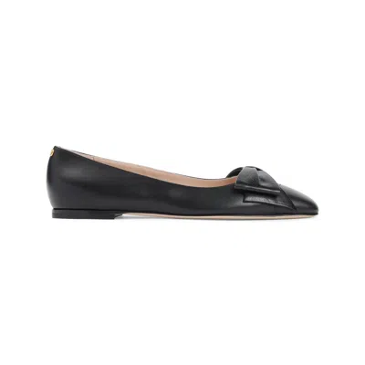 Valentino Garavani Bow Detail Leather Flats With Round Toe In Black