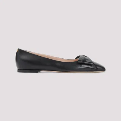 Valentino Garavani Bow Detail Leather Flats With Round Toe In Black