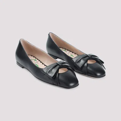 Valentino Garavani Bow Detail Leather Flats With Round Toe In Black