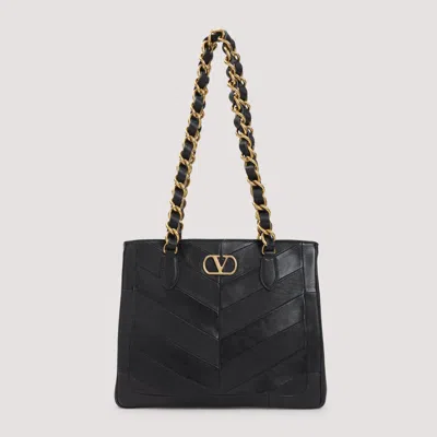 Valentino Garavani  Garavani Laseine Shopping Bag In Nappa Leather With A Chevron Pattern W In Black