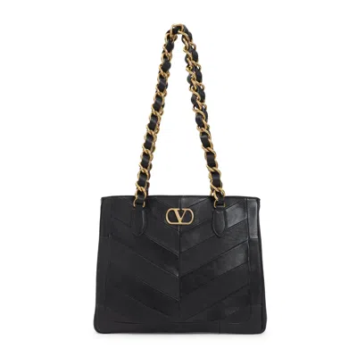 Valentino Garavani  Garavani Laseine Shopping Bag In Nappa Leather With A Chevron Pattern W In Black