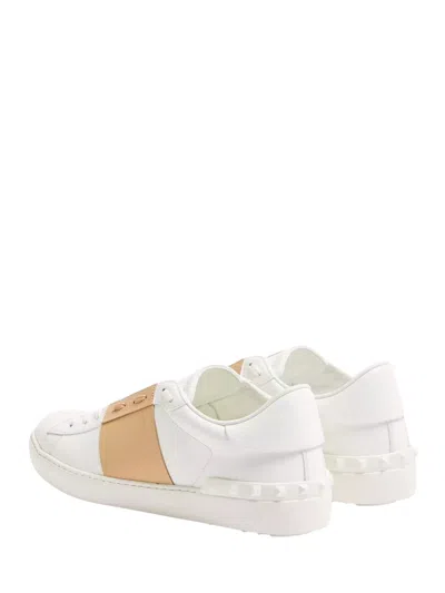 Valentino Garavani Open Sneakers In Leather With Contrast Colored Stripe And Stud Detail In Nude