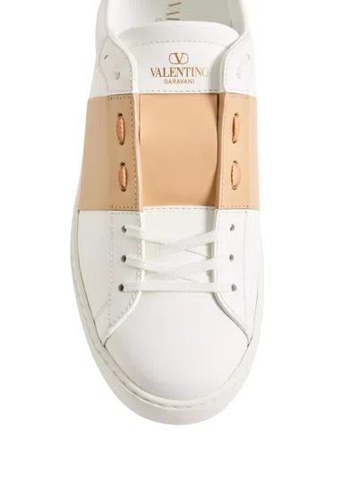 Valentino Garavani Open Sneakers In Leather With Contrast Colored Stripe And Stud Detail In Nude