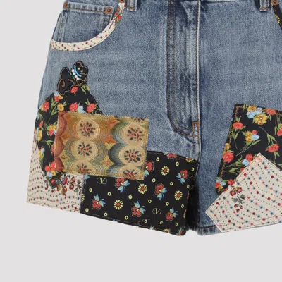 Valentino Patchwork Jeans With Embroidered-beads In Blue