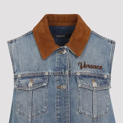 Versace Women Blue Sleeveless Buttoned Mini Dress, M Luxury Dresses For Women Darveys