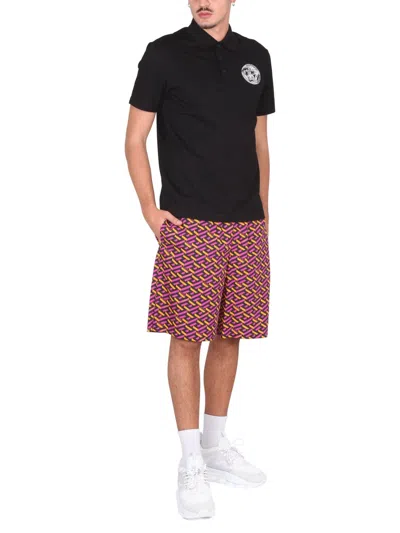 Versace Shorts With La Greca Print In Pink