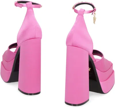 Versace Fuchsia Satin Medusa Aevitas Sandals In Pink