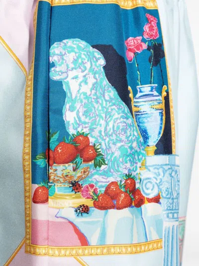 Versace Printed Silk Shorts In Blue