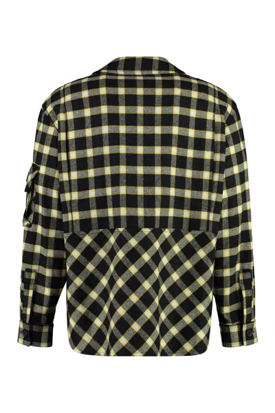 Versace Checkered Wool Blend Overshirt In Green