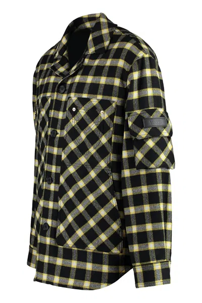 Versace Checkered Wool Blend Overshirt In Green