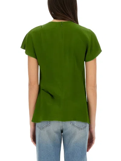 Victoria Beckham Draped Pleated Detail Top In Algae In Multi