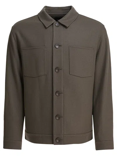 Vince Wool-blend Patch Pocket Overshirt In Gray