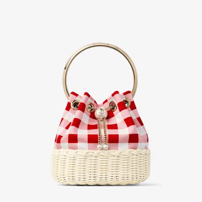Jimmy Choo Womens Ruby Red Mix/natural Bon Bon Gingham Cotton Top-handle Bag In Multi