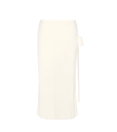 Helmut Lang Ribbed Wool Skirt In White