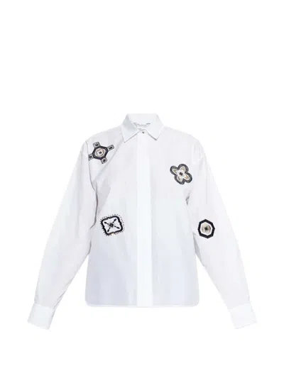 Max Mara Shirt Pointed Collar Long Sleeves Applique Embroidery In White
