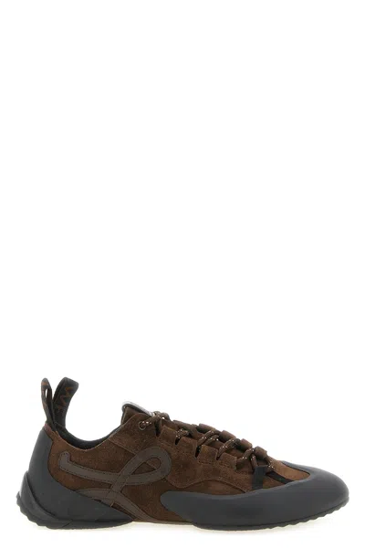 Loewe Grip Panelled Suede Sneakers In Brown