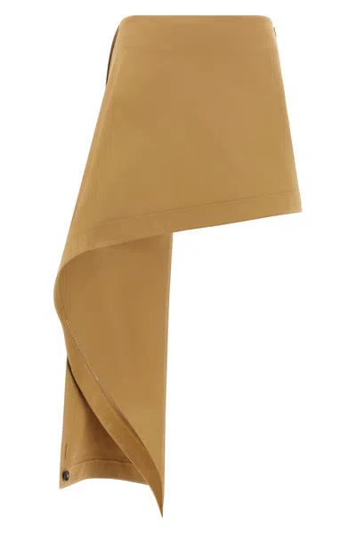 Loewe Womens Beige Draped-side Asymmetric-hem Cotton-blend Mini Skirt In Multi