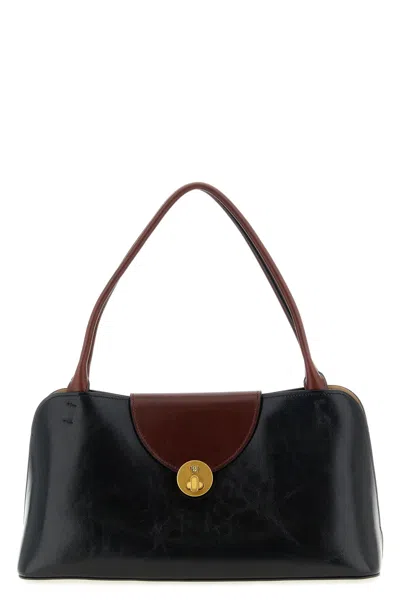 Versace Vivian Medium Two-tone Textured-leather Shoulder Bag In Black