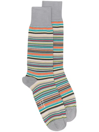 Paul Smith Horizontal Stripe Pattern Ribbed Edge Socks In Gray